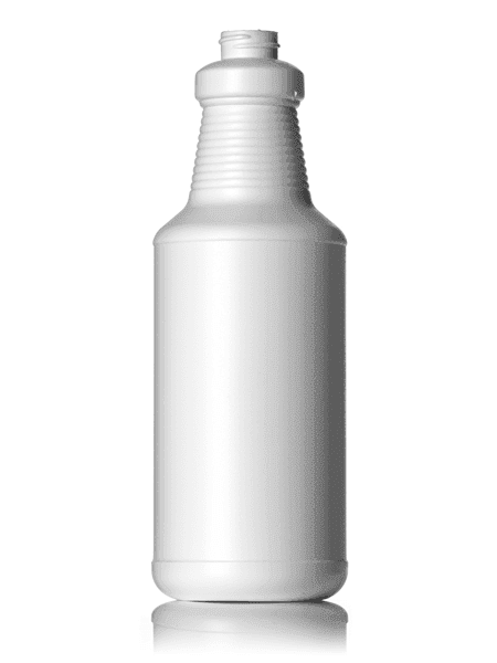 White plastic bottle with ribbed neck for pet cleaning sprays or disinfectants