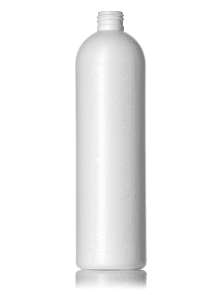 Tall white plastic bottle with narrow neck for veterinary care liquids or treatments