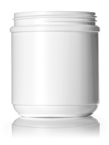 White plastic jar with wide-mouth opening for protein or supplement powders
