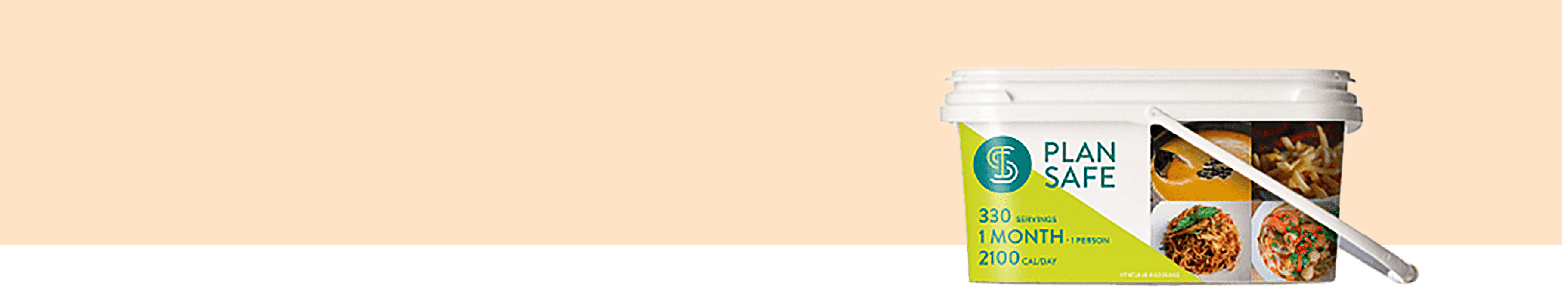 Labeled rectangular food storage container with serving spoon and meal imagery